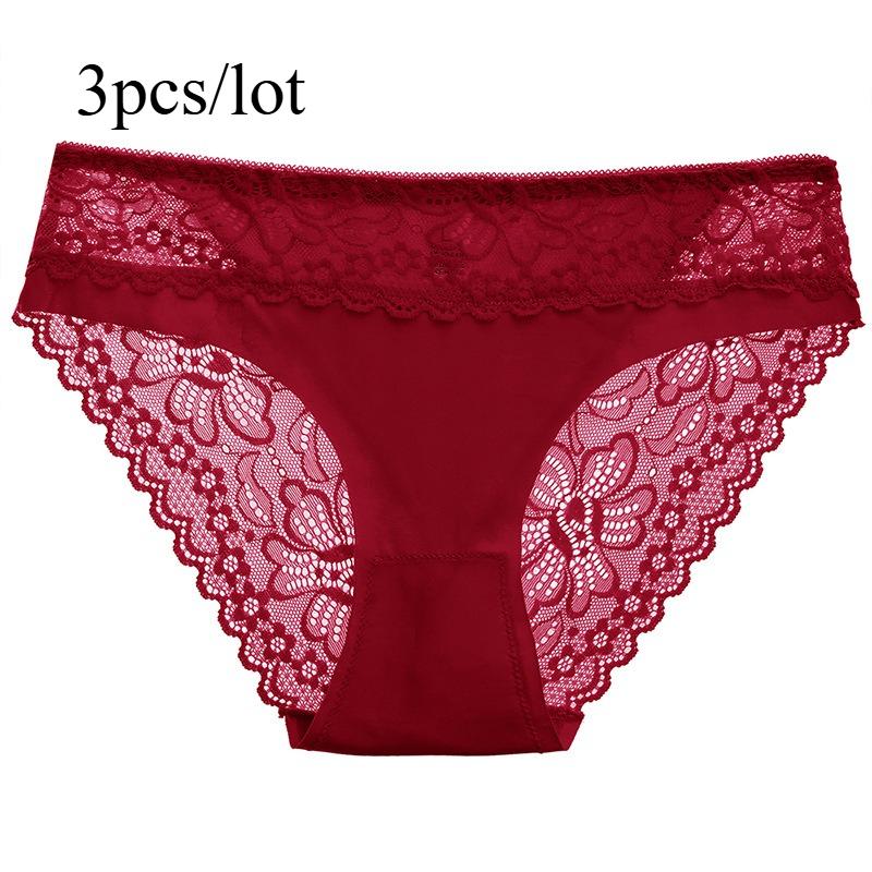 Summer Fashionable Sexy Patchwork Lace Underwear 3pcs/lot Women's Ice Silk Comfortable Breathable Triangle Pants Romantic Women's Triangle Pants