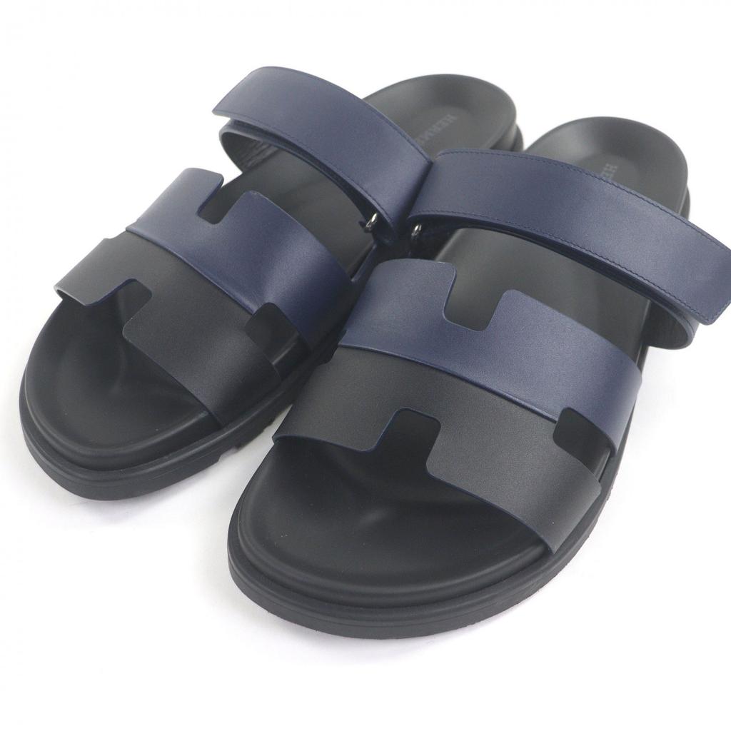 Great HERMES Sandals Shipre H logo Black blue leather mens 44 Used