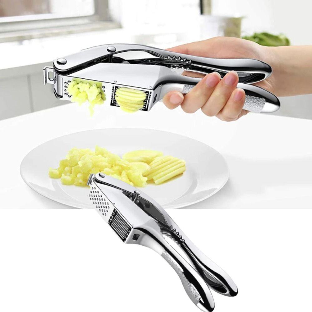 Practical 2 In 1 Garlic Press Aluminum Alloy Comfortable Handle Garlic Slicer Efficient Handheld Garlic Crusher Ginger