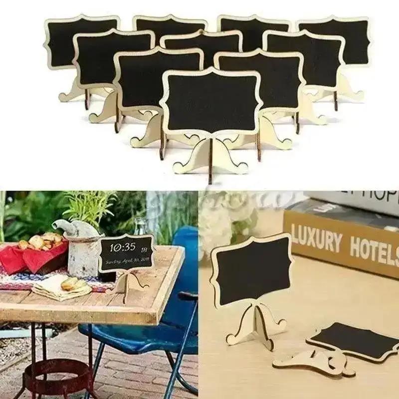 10PCS Mini Card Wooden Small Blackboard Desktop Message Decoration Single-sided Crafts School Presentation Label Table Decor