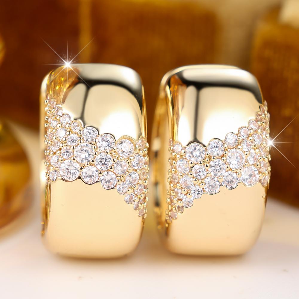 Luxury Gold Color Asymmetric Paved Zircon Huggie Earrings for Women Daily Wear and Party
