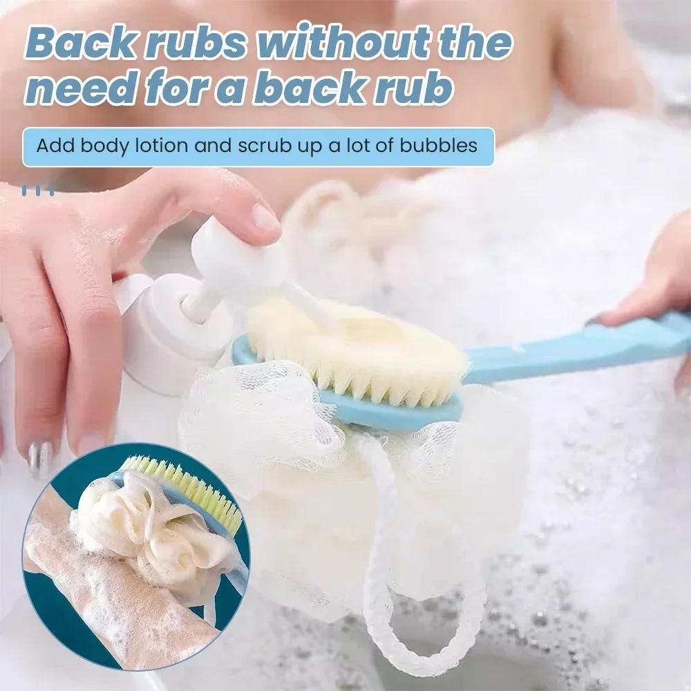 Bathroom Body/back Brush, Soft Hair Double-sided Massage Bath Brush, Clay Floor Scrubber,2-in-1 Long Handle Bath Brush with Hook