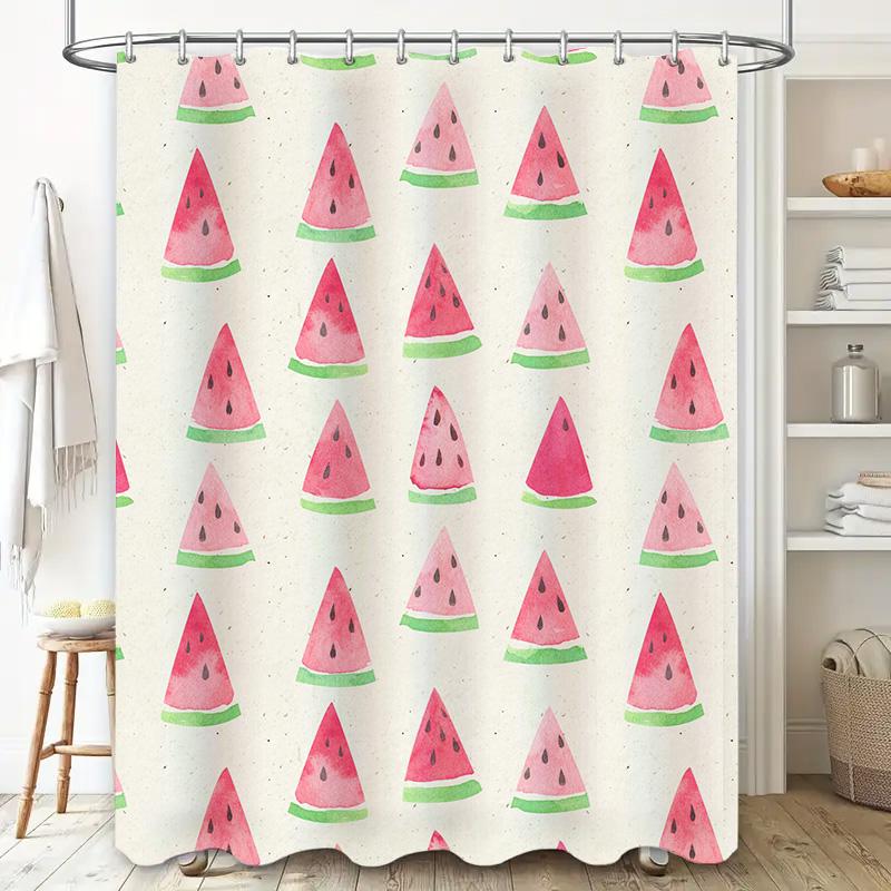 Watermelon Shower Curtain, Bath Room Decor, Printed Plastic Fabric, Pink Green White Colorful Design Pattern, Modern Home Deco