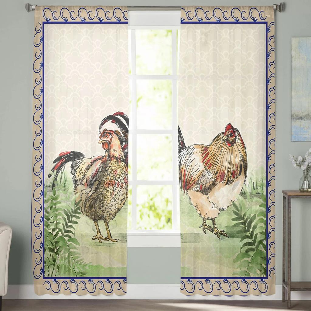 Chicken Ink Plant Tulle Curtains for Bedroom Hall Living Room Decor Chiffon Curtain for Balcony Kitchen Home Drapes