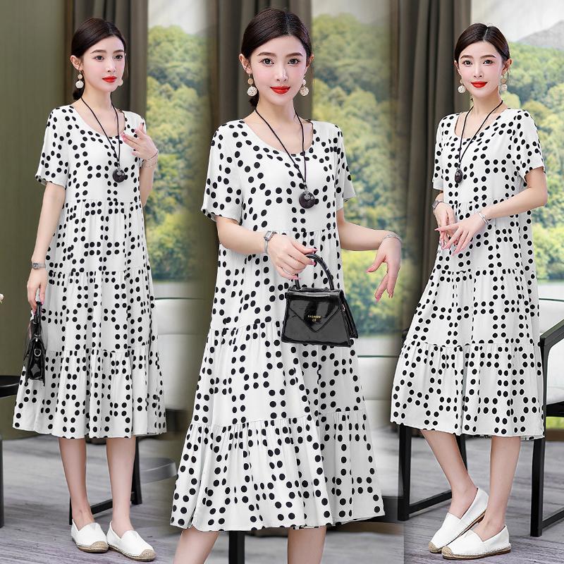 Elegant Women's Summer Sundresses Loose Korean Style Clothes Women  New Vintage Print Midi Dress