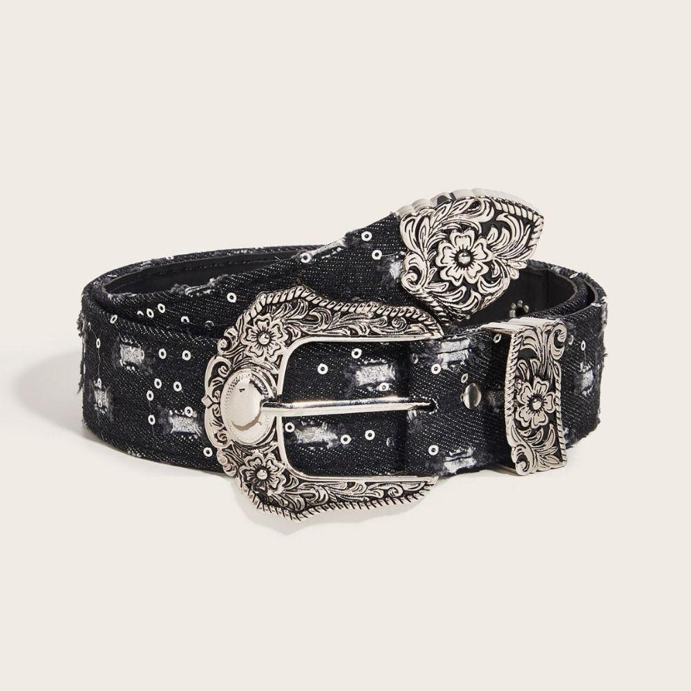 Luxury Design Punk Denim Waistband Versatile Waist Strap Fashion Hollowed Belt