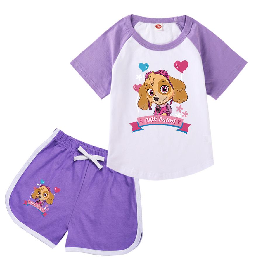 Kids Patrol Skye Printing Cotton Tshirt Shorts Girls Boutique Clothes For Cotton Home Clothing Children's Clothes Set Cosplay Teen Girls Outfits