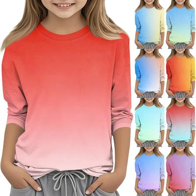 Kids Gradient Print Crew Neck 3/4 Sleeve Casual T Shirt Lightweight Soft Fabric Comfortable Fit