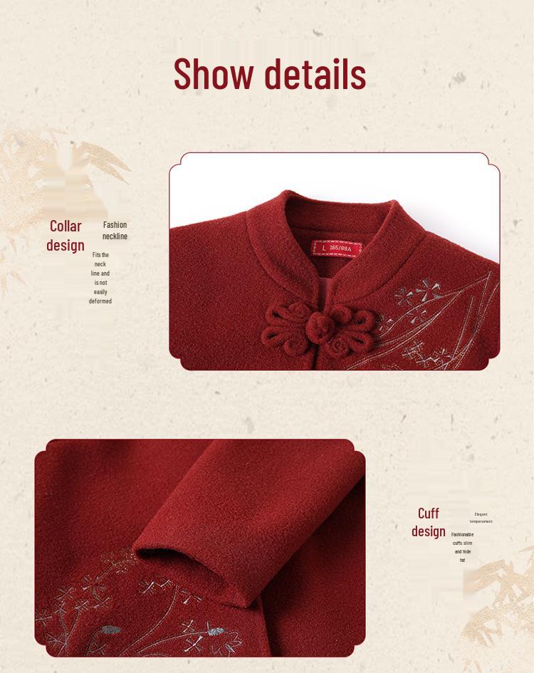 Wool Coat with Fleece Lining and Thickened Tang Suit for Elderly Women