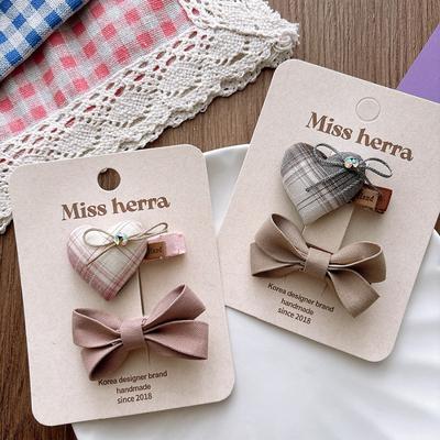 2pcs/set Sweet Princess Elegant Hair Clip for Baby Girl Solid Color Plaid Bow Hair Pin for Kids Cute Hair Accessories Headwear