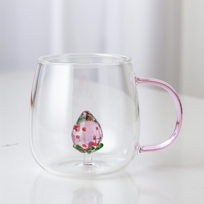 3D Cartoon Animal Glass Cup with Colored Handle - High Borosilicate Household Gift