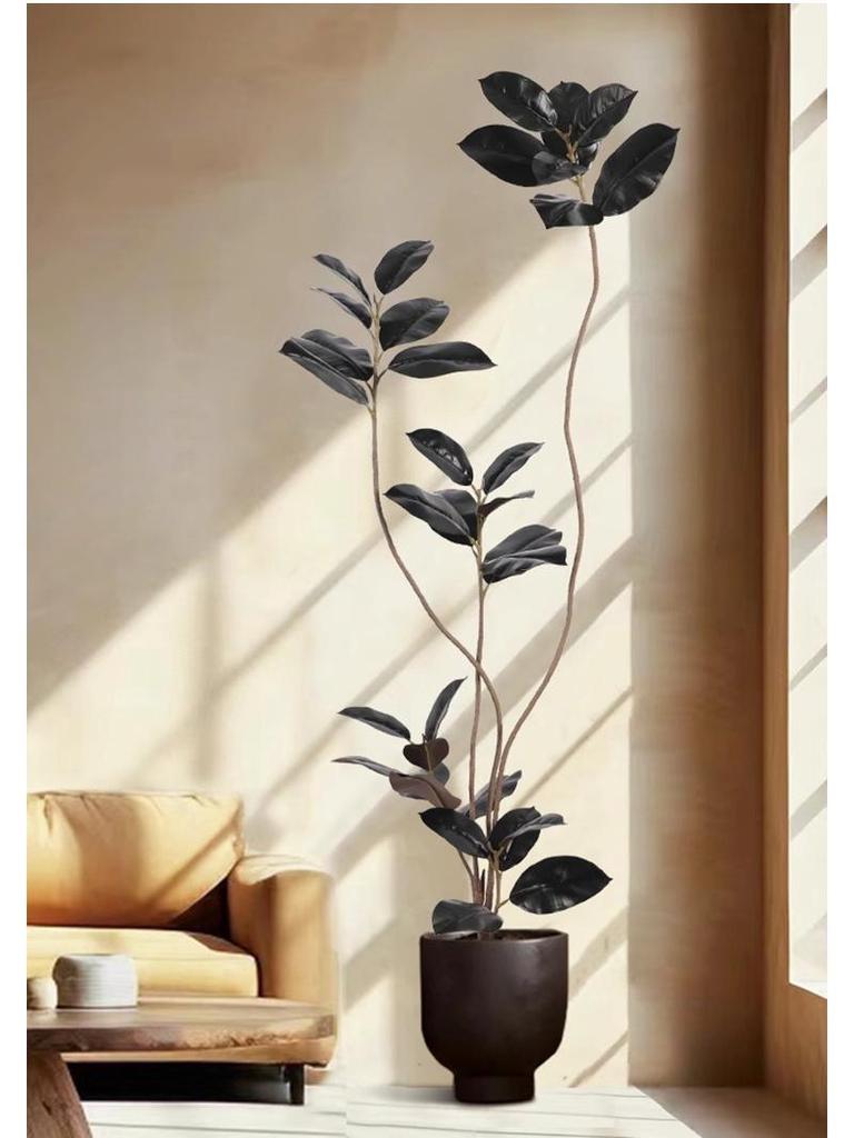 Luxurious Black Gold Ficus Elastica Artificial Tree: Indoor Ornament and Floor Decoration