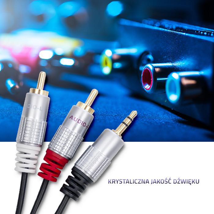 Qoltec Kabel 2x Cinch / Mini-Klinke 3,5 mm Stecker | 2m | Schwarz