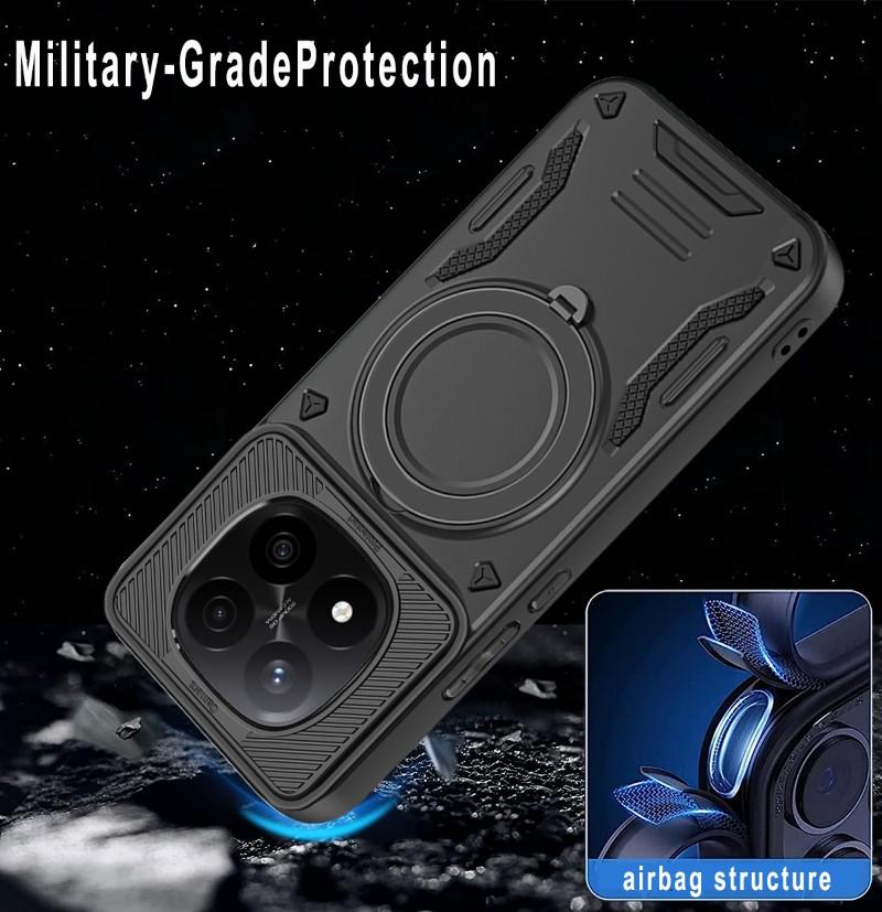 360°Rotating Metal Bracket Magnetic Wireless Charging Armor Phone Case For Xiaomi Redmi Note 14 14S 13 Pro 15 15C 14C Back Cover