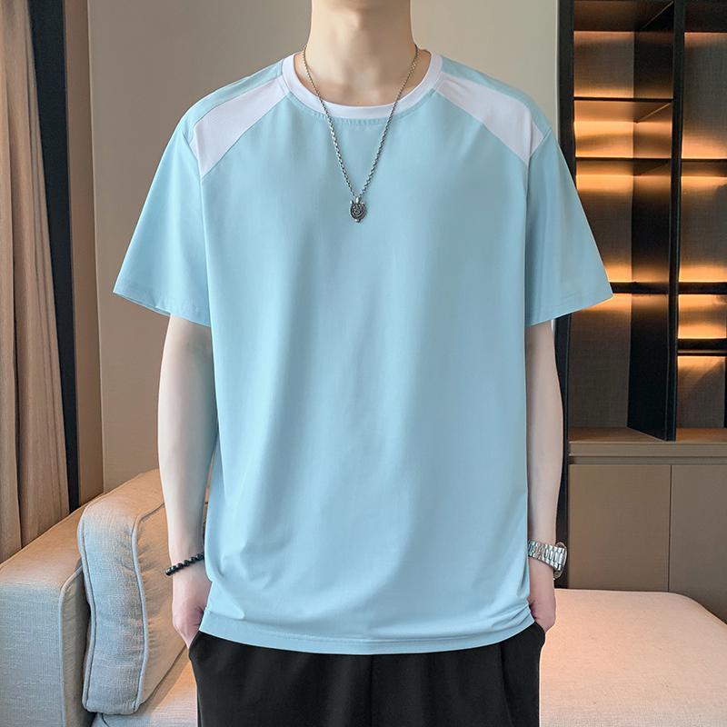 Ice Silk T-shirt Men s Thin Loose Elastic Quick-drying Sports Short-sleeved Top 2XL светло-синий
