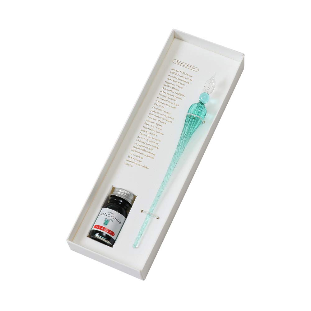 

Herbin Glass Pen Ink Set in a Special Box Tsumugi Turquoise Mini Ink Mint Green Set French Brand Founded in HERBIN hb21433set & [Handcrafted] & (10ml)