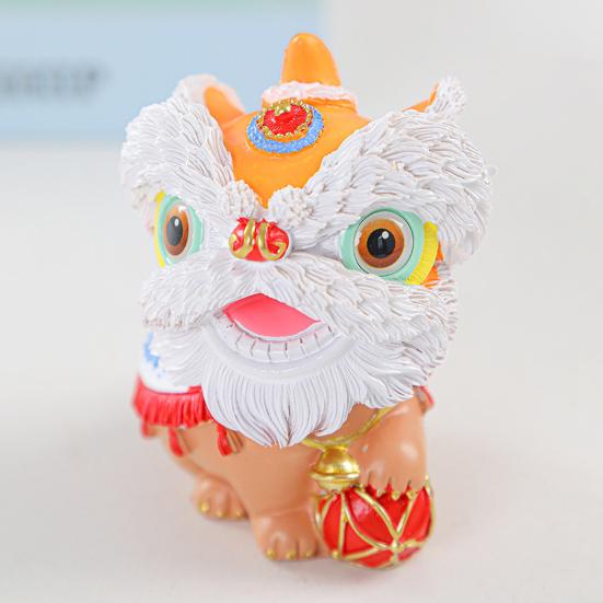 Chinese Style Lion Figurine Cartoon Guardian Lion Resin Statue Home Office Feng Shui Decoration Ornament Holiday Housewarming Gift