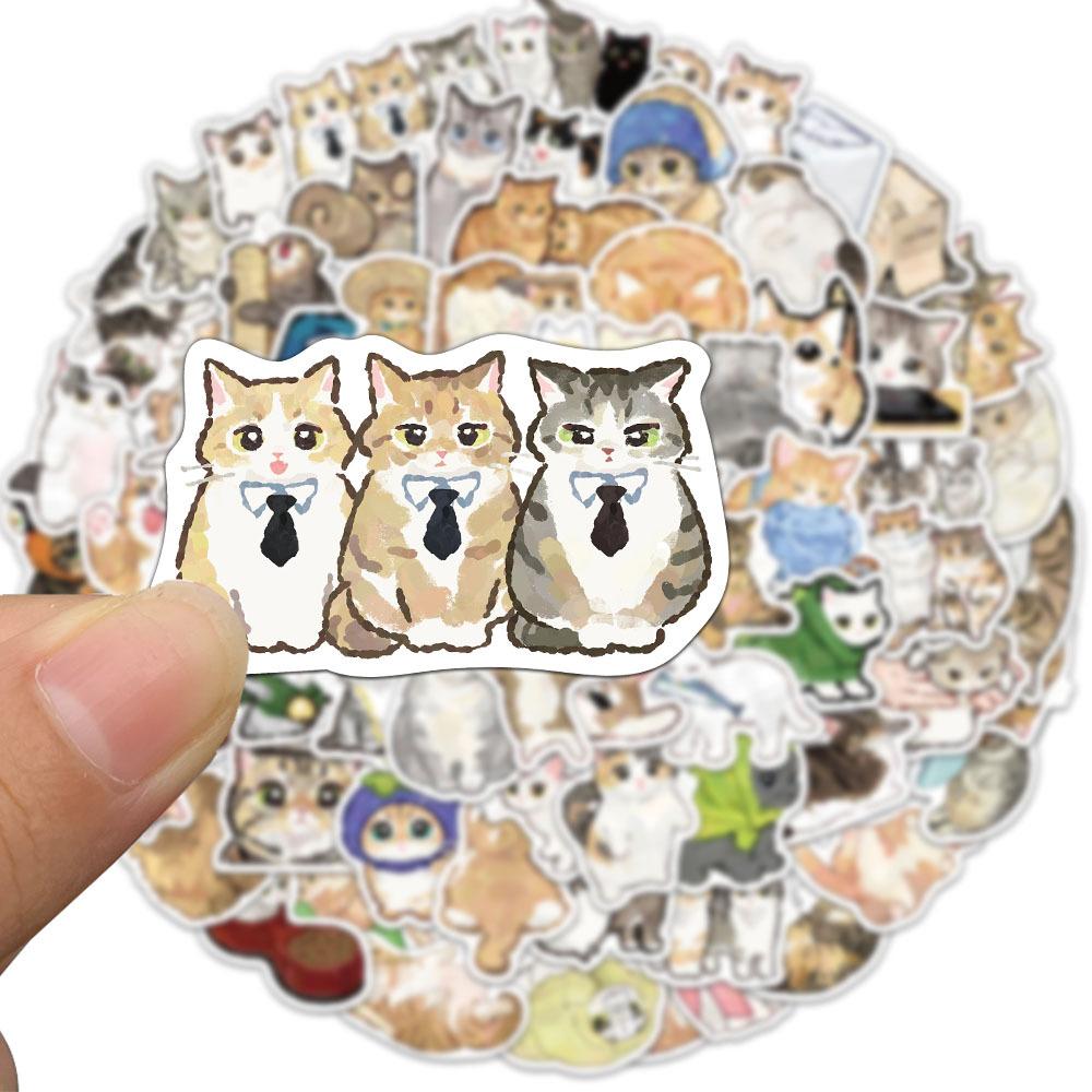 77Pcs Cartoon Cat Stickers Animal Phone Cases Laptop Suitcases Water Cups Waterproof Decals