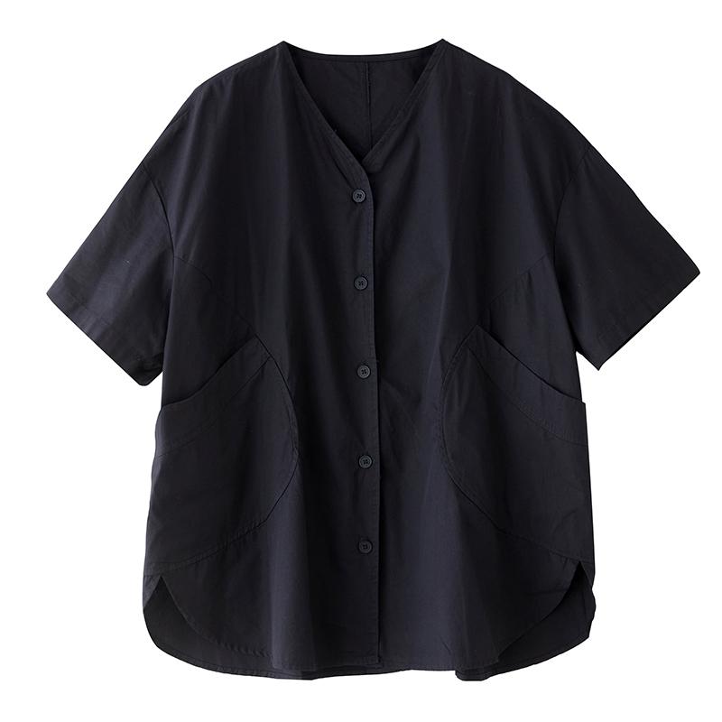 DIMANAF 2025 Sommer V-Ausschnitt Einfarbig Übergröße T-Shirt Damen Kurzarm Knöpfe Locker Oberteile Tees