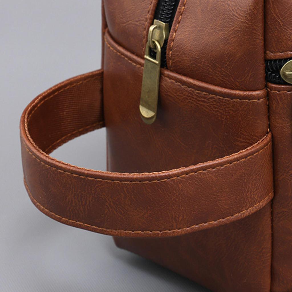 Men Leather Travel Business Shaving Cosmetic Pouch Strorage Bag Portable Toiletry Bag Large Capacity Organizer Handheld Toiletry Kits