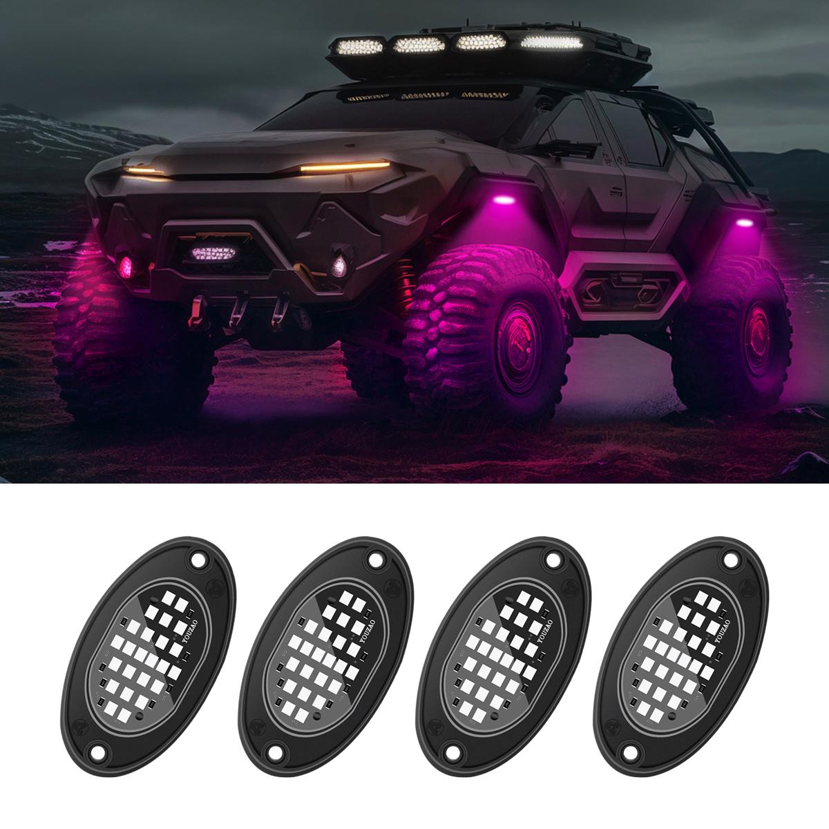 

4pcs Автомобільний шасі Light для вантажівок LED Rock Lights з для Pickup Off Road Jeep SUV ATV UTV Car лавандовий