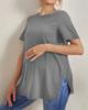 New Maternity Casual Solid Color Tops Hundred Round Neck Slit Maternity Wear Short-sleeved Tops