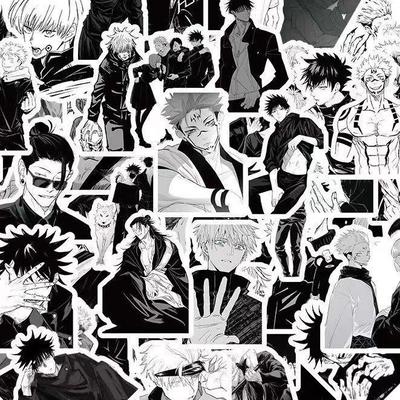Jujutsu Kaisen Black & White Stickers, 60 Sheets, Waterproof & Sunscreen