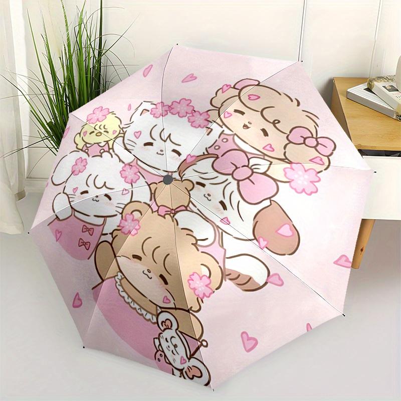 

1pc Pink Little Animals Fully Automatic Folding Portable Umbrella, 8 Iron Frames, Three-Fold Design, Suitable for All Seasons, Suitable for