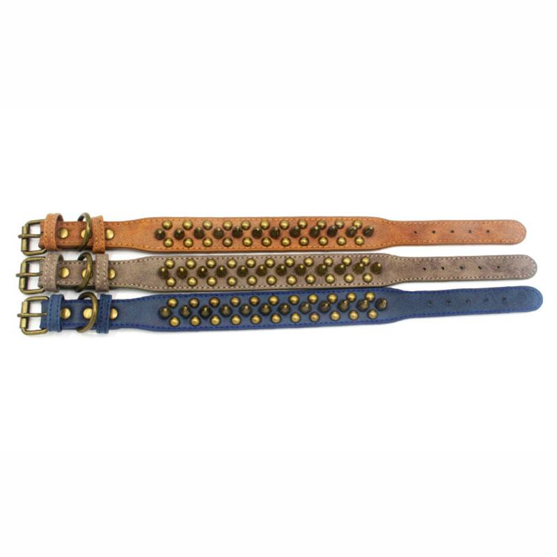 French Bulldog Pitbull Dogs Collar Retro Golden Rivet Studded Leather Pet Collar for Small Medium Large Dogs Spiked Neck Strap