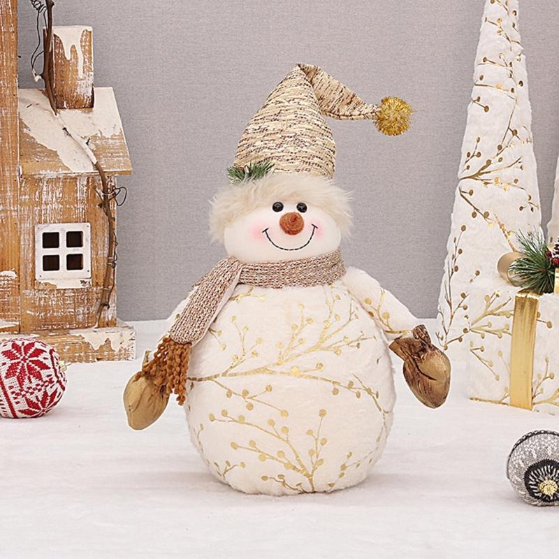 Schneemann mit Schal Schneemannpuppen Plüsch Winterdeko Weihnachtsregal-Sitzer Plüschpuppe Handgemacht (mit Schal-Stil)