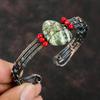 Green Swiss Opal Cuff Bracelet Red Coral Beads Cuff Copper Wire Wrapped Stone Jewelry Adjustable Cuff Handmade Bangle Wire Wrapped Bracelet