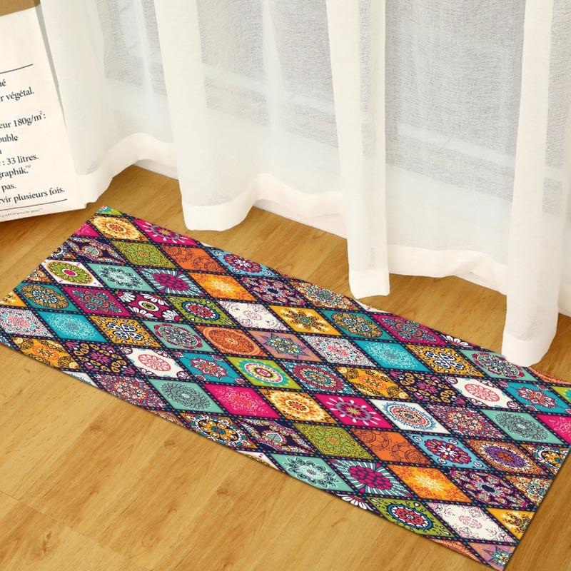 Lange Vloerkleed Blauw-Grijs Retro Tegel Collage Patroon Antislip Vloermat Zacht Slijtvast Geschikt voor Keuken Hal Decoratie 50x150CM