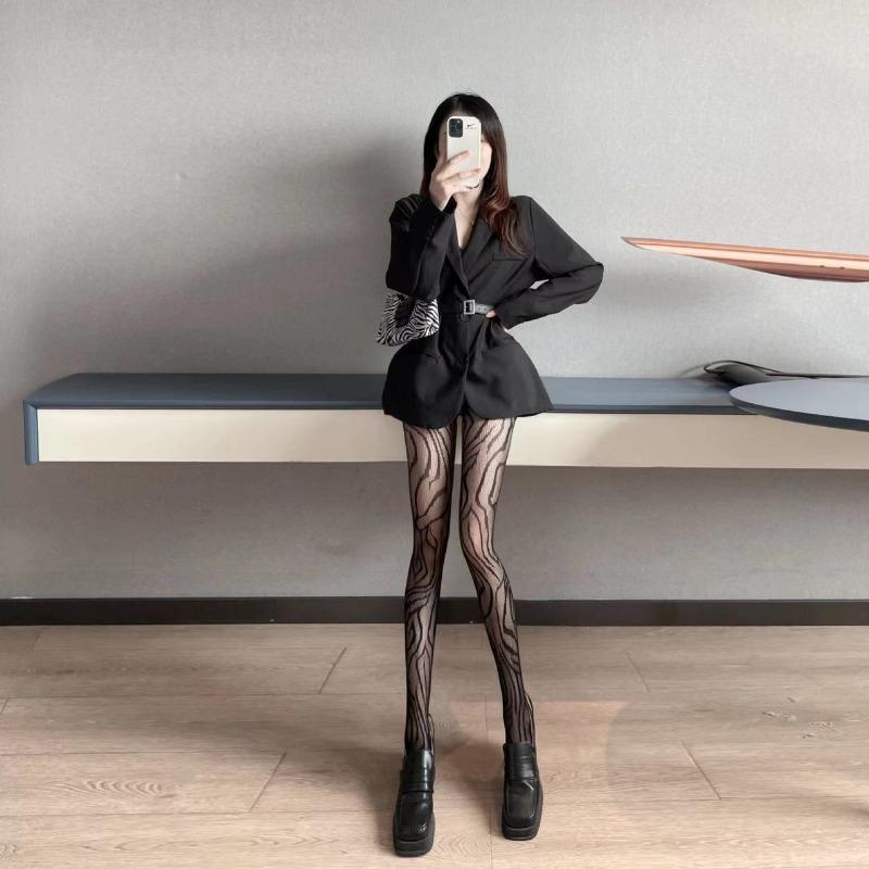 Style Fishnet Stockings Women Striped High Waist Fishnet Tights Summer Fishnet Hollow Floral Thigh High Pantyhose