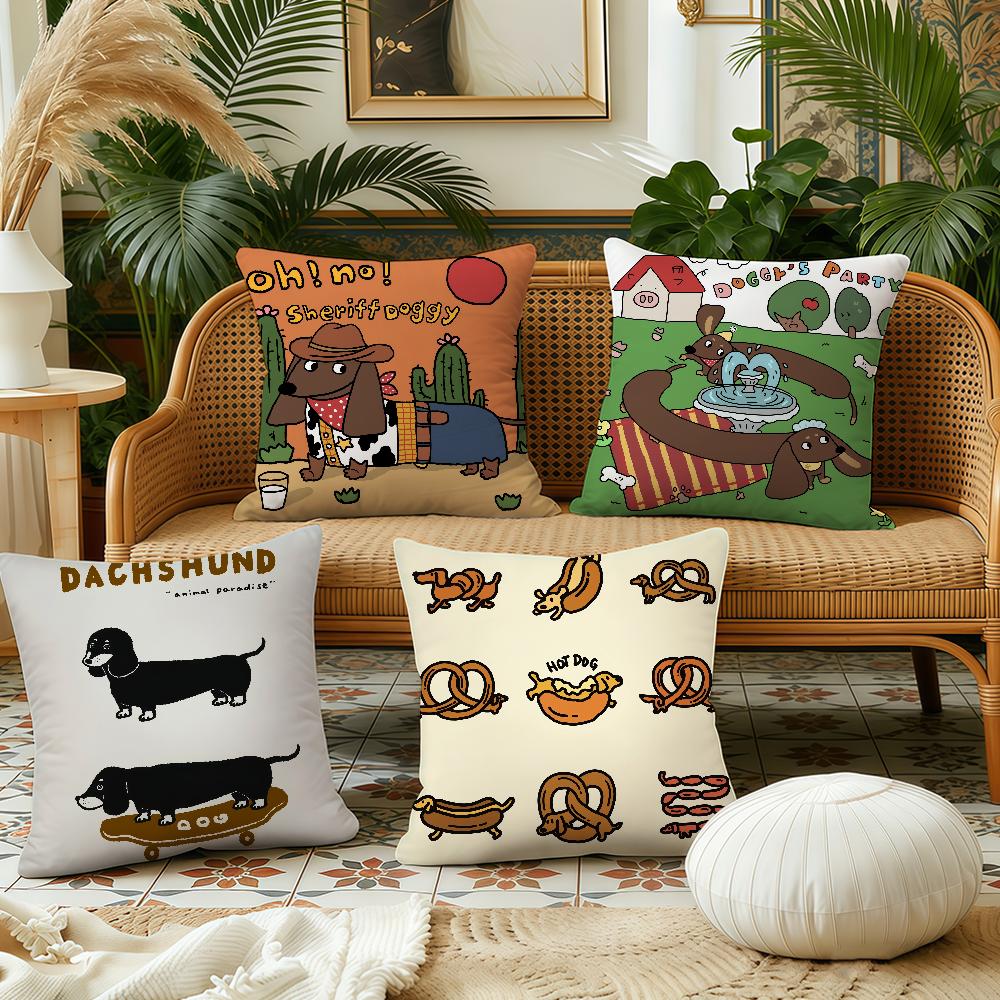 Cute dachshund cushion cover Pillow Case Plush Fabric Soft Double Sided Print Sofa Cushion Cover Throw Pillow Covers