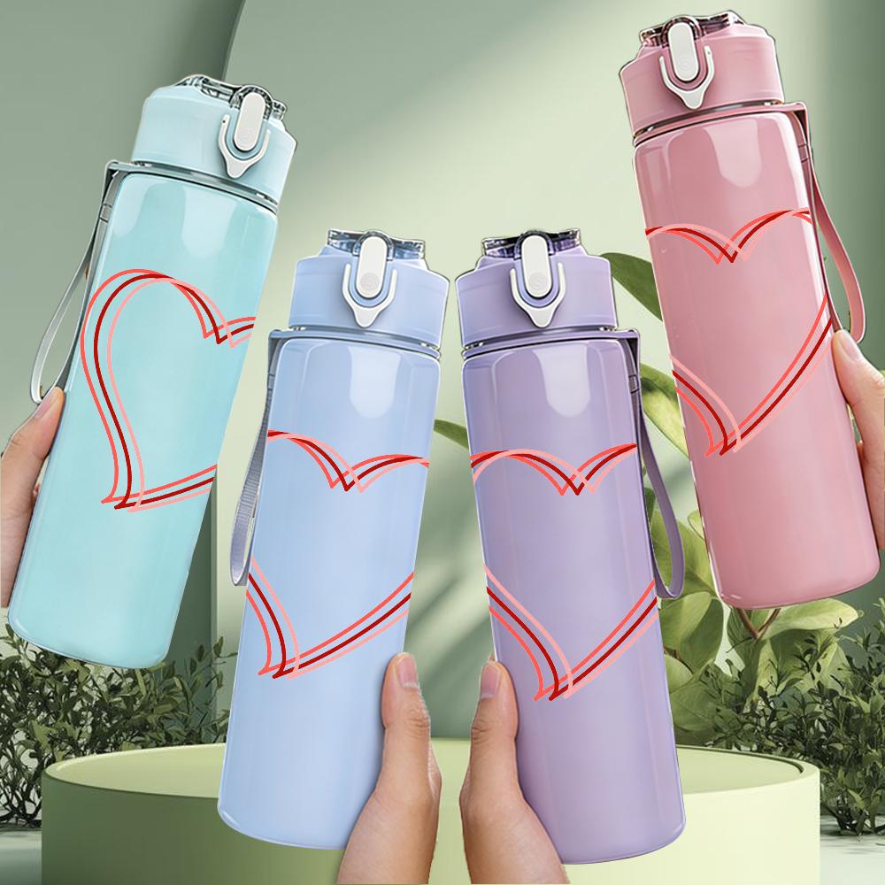 1PC Simple Red Line Heart Graphic,750ml Color Plastic Sports Water Bottle,Leakproof Flip Straw Lid,Suitable for Sports Office Home Use