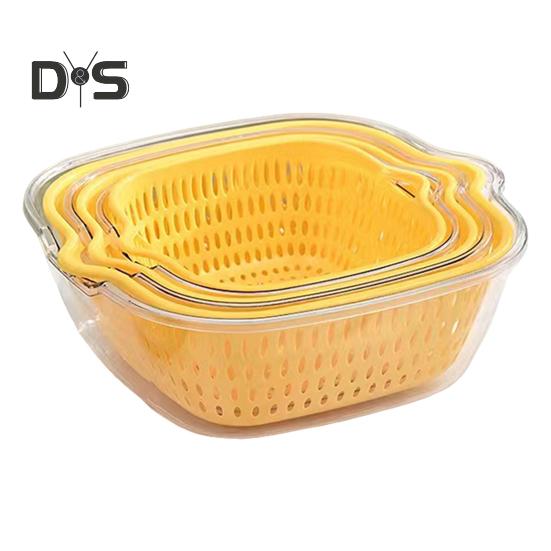 1/3 ks Dvouvrstvá umyvadla na ovoce a zeleninu Odtokové koše s rukojetí Potravinářské bez BPA Snadno čistitelné úložné koše