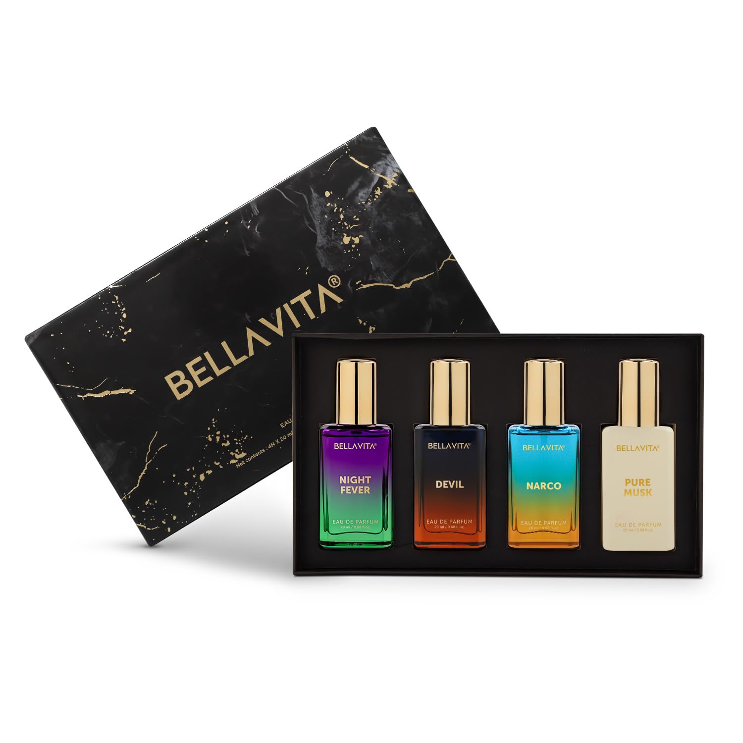 BELLAVITA Unisex Parfum Geschenkset 4x20ML Langanhaltender Holzig Moschus Duft für Männer und Frauen