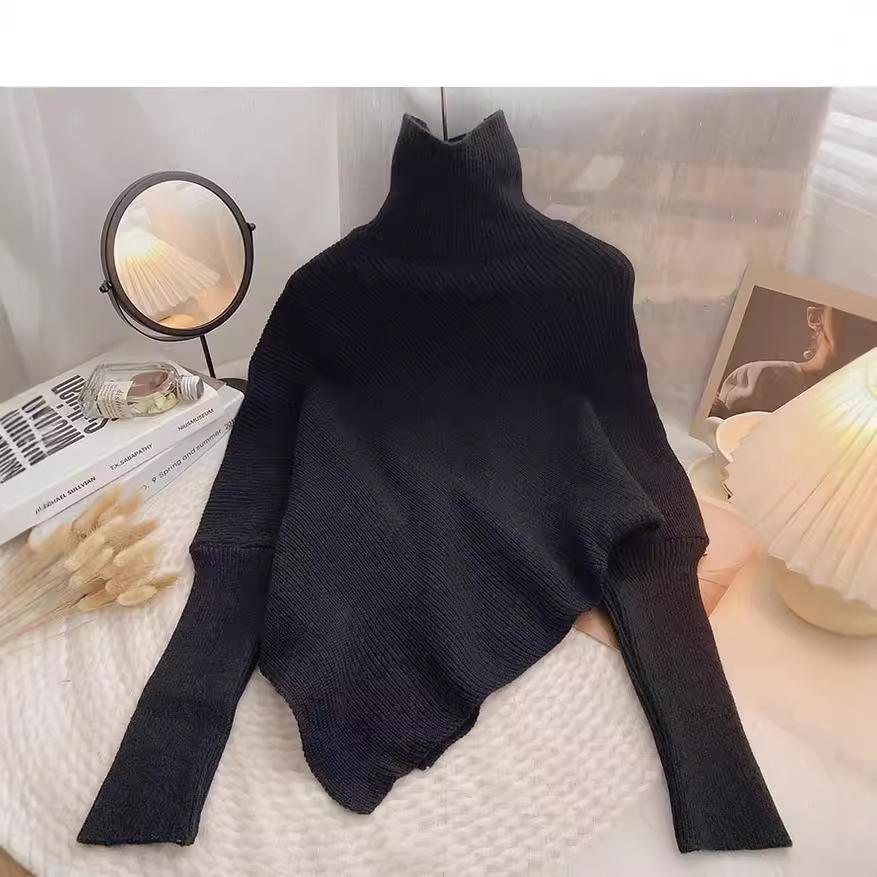 Women's Red High Collar Slim Knit Sweater - Autumn/Winter 2025 Korean Trend
