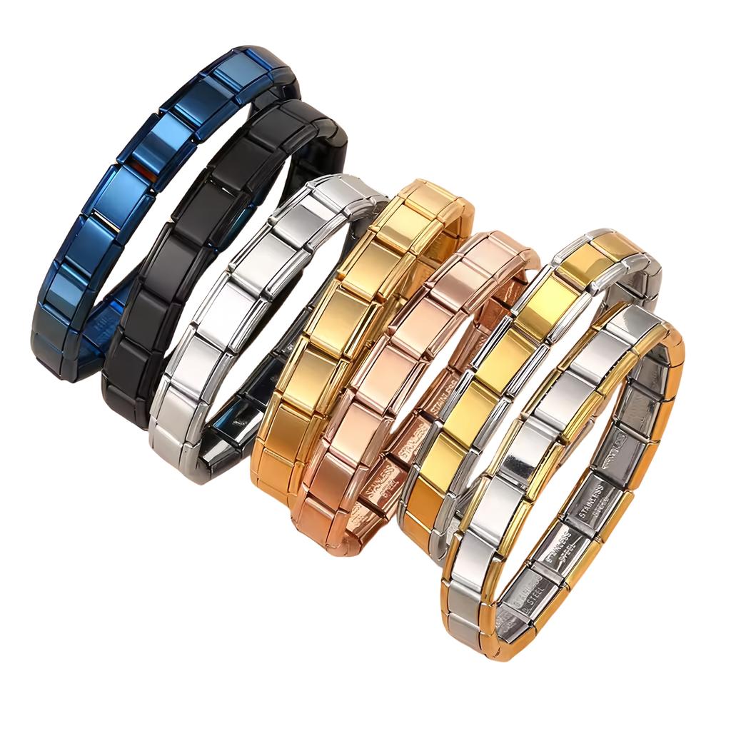 9mm Wide Simple Style Fashion Stainless Steel Bangle Elastic Link Chain High Quality Factory DIY Jewelry Italian Charm Bracelet