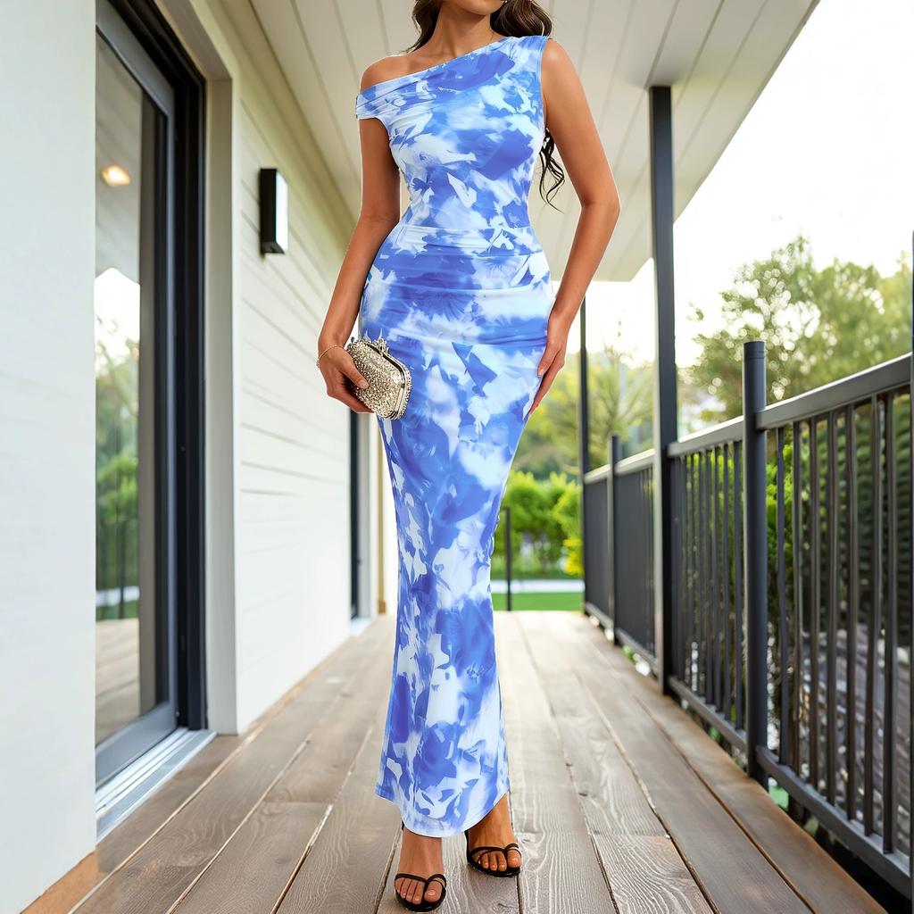 Popular European and American style dress, printed sleeveless design sense, fashionable temperament, thin hip-wrapped long skirt women's clothing