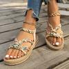 Fashion Women's Fashion Printed Woven Band Flat Sandals Bohemian Style Summer Beach Sandals for Women Lightweight Comfort Roman Shoes