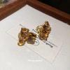 14k Gold Plated Diamond Studded Square Round Ear Clips - Vintage Luxury Fashion Earrings for Women