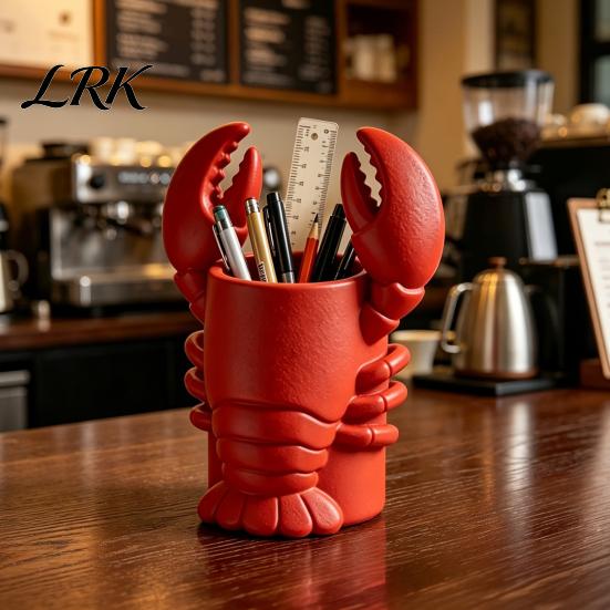 Artistic Brush Holder Lobster Pen Holder, Halloween Funny Sea Animal Pencil Stand, Creative Eye-catching Desk Decor Organizer for Brushes Makeup