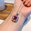 Goods: Cross Border Square Inlaid Simulated Red Corundum Ring Emerald Necklace Jewelry Set
