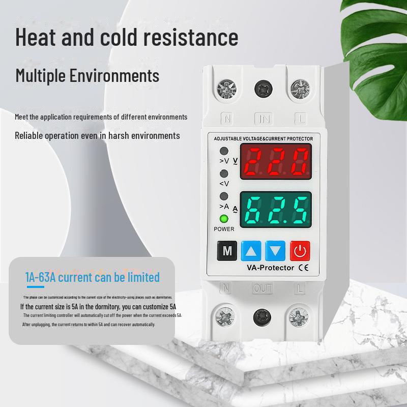 Protector de supra/subtensiune cu ecran dublu cu resetare automată, 40A/63A, 220V pentru uz casnic.