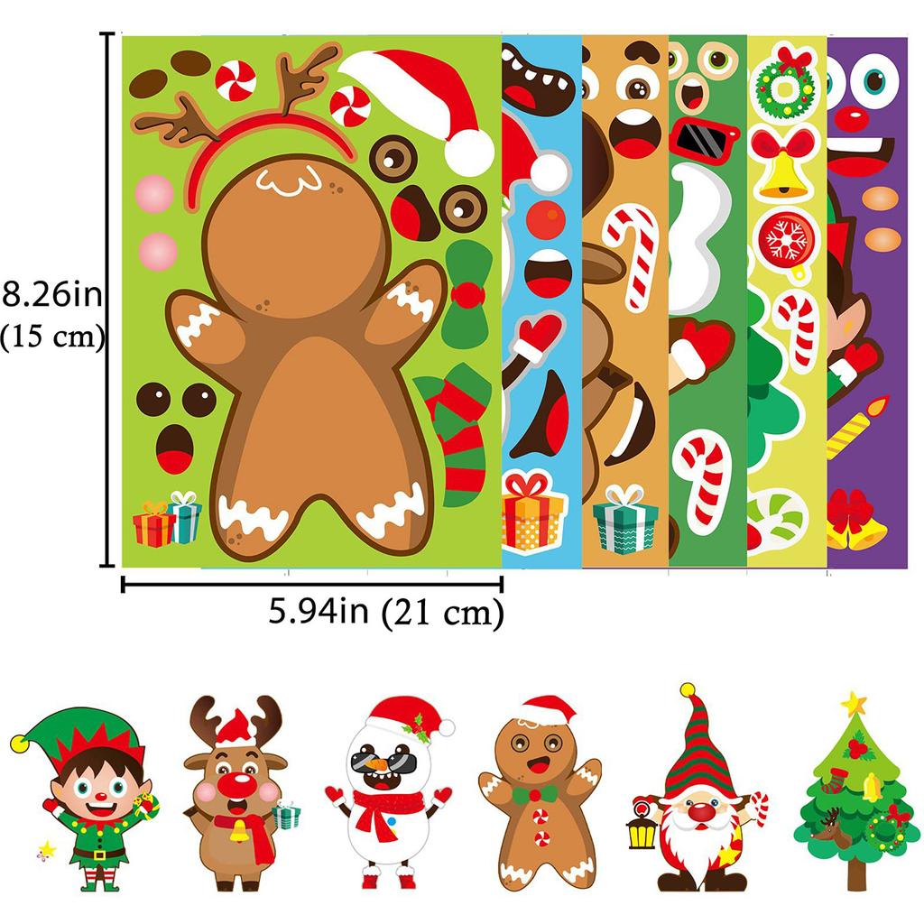 12PCs Christmas Stickers for Kids DIY Make a Face Cartoon Character Stickers Game for Xmas Crafts Activities Holiday Party Gifts