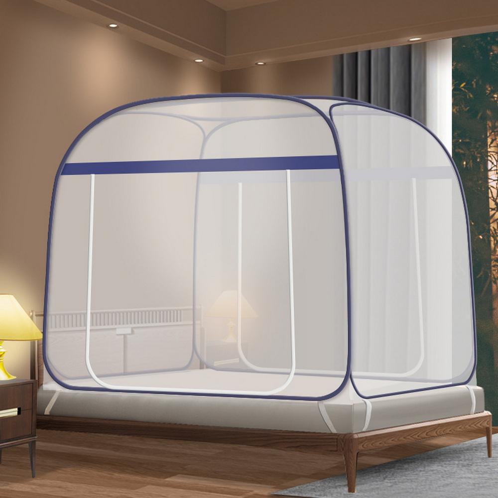 Instant Setup Mosquito Net Tent for Double Bed Foldable Mesh Canopy Breathable Square Top with Zippered Doors Home Accessories