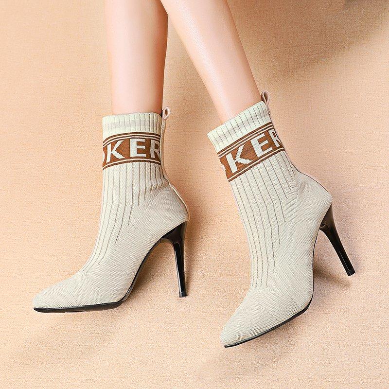 

Мода 2025 Новые Женские Сапоги на Высоком Каблуке Теплые Большого Размера Элегантные Удобные Дизайнерские Зимние Вязаные Сексуальные Сапоги Zapatos De Mujer 35 бежевый