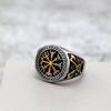 Antique Solid Stainless Steel Viking Compass Mens Ring