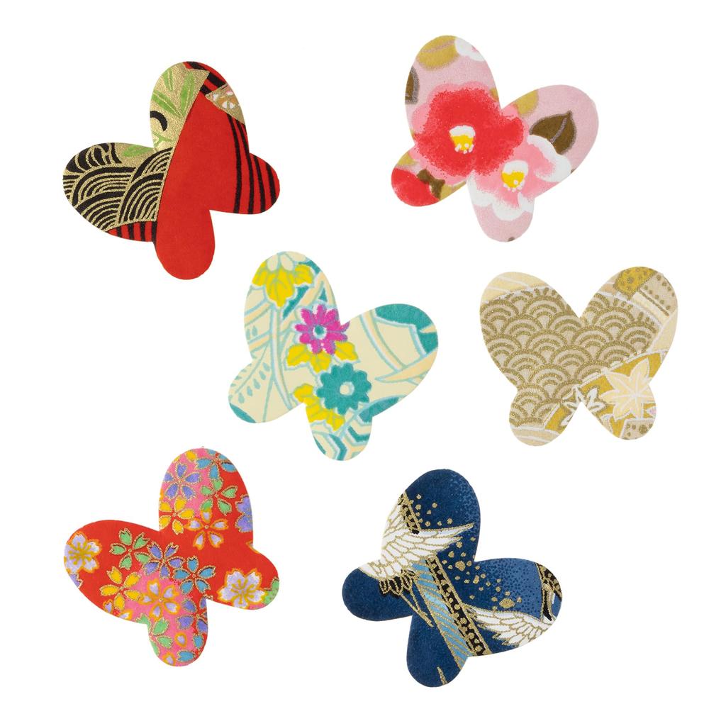 Washi Kawasumi Special Selection Chiyogami Stickers Blossom Butterfly 40 Pieces Hand-Dyed Kyo-Yuzen (Plum & Design, Total)